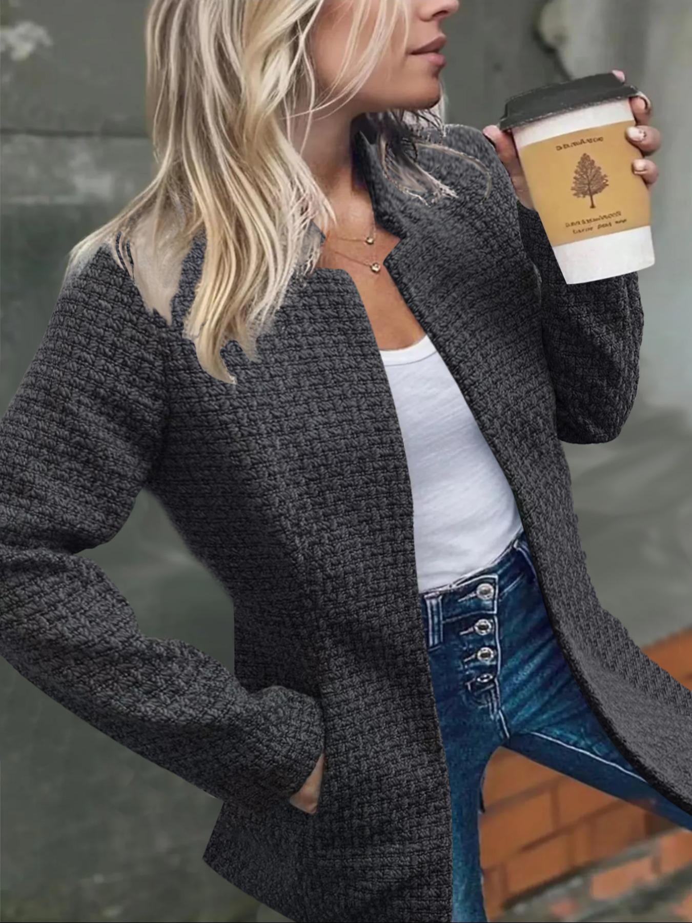 Women's Basic Solid Color Pocket Long Sleeve Open Front Fitted Coat Fabric, Casual Longline Outerwear for Fall & Winter, Ladies Clothes for Daily Wear, Everyday, Womenswear Clothing for Women Women's Basic Solid Color Pocket Long Sleeve Open Front Fitted Coat Fabric, Casual Longline Outerwear for Fall & Winter, Ladies Clothes for Daily Wear, Everyday, Womenswear Clothing for Women