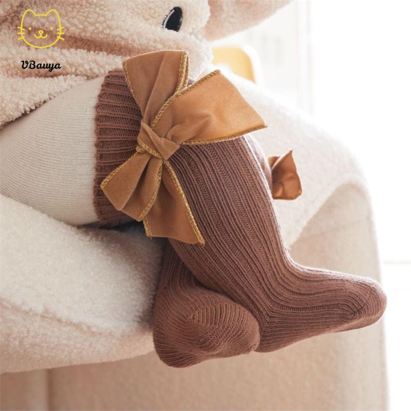 4-Pack Baby Girls' Combed Cotton Knee High Socks for 0-5 Years Infants Toddlers, Bow Accent, Ruffled Tube Stockings, Smooth Seams