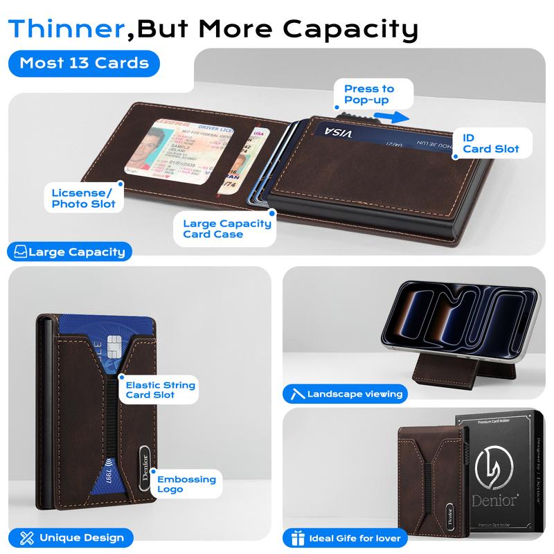 Denior MagSafe Magnetic Wallet: A Card Case for Credit Cards, ID Cards and RFID-Protected Cards. It can hold 6-10 cards, is easy to carry, and this large-capacity card case is compatible with iPhone 17/16/15/14/13/12 series.