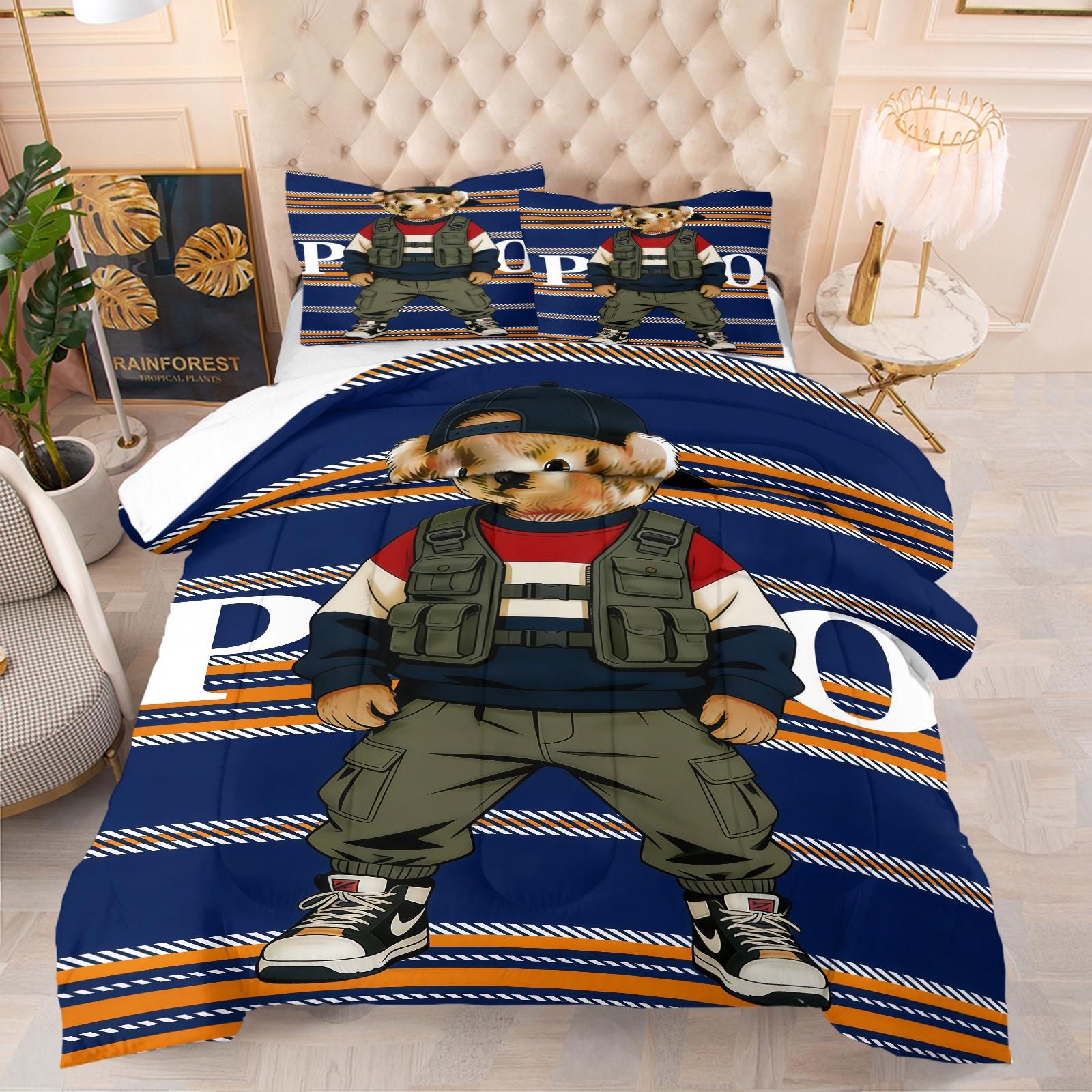 Little Bear Pattern Comforter Set, Soft Bedding Sets And Durable Bedding Set, Includes 1 Comforter And 1 Or 2 Pillowcases, Suitable For Children And Adults' Daily Holiday Birthday Gifts Bedroom Decorations