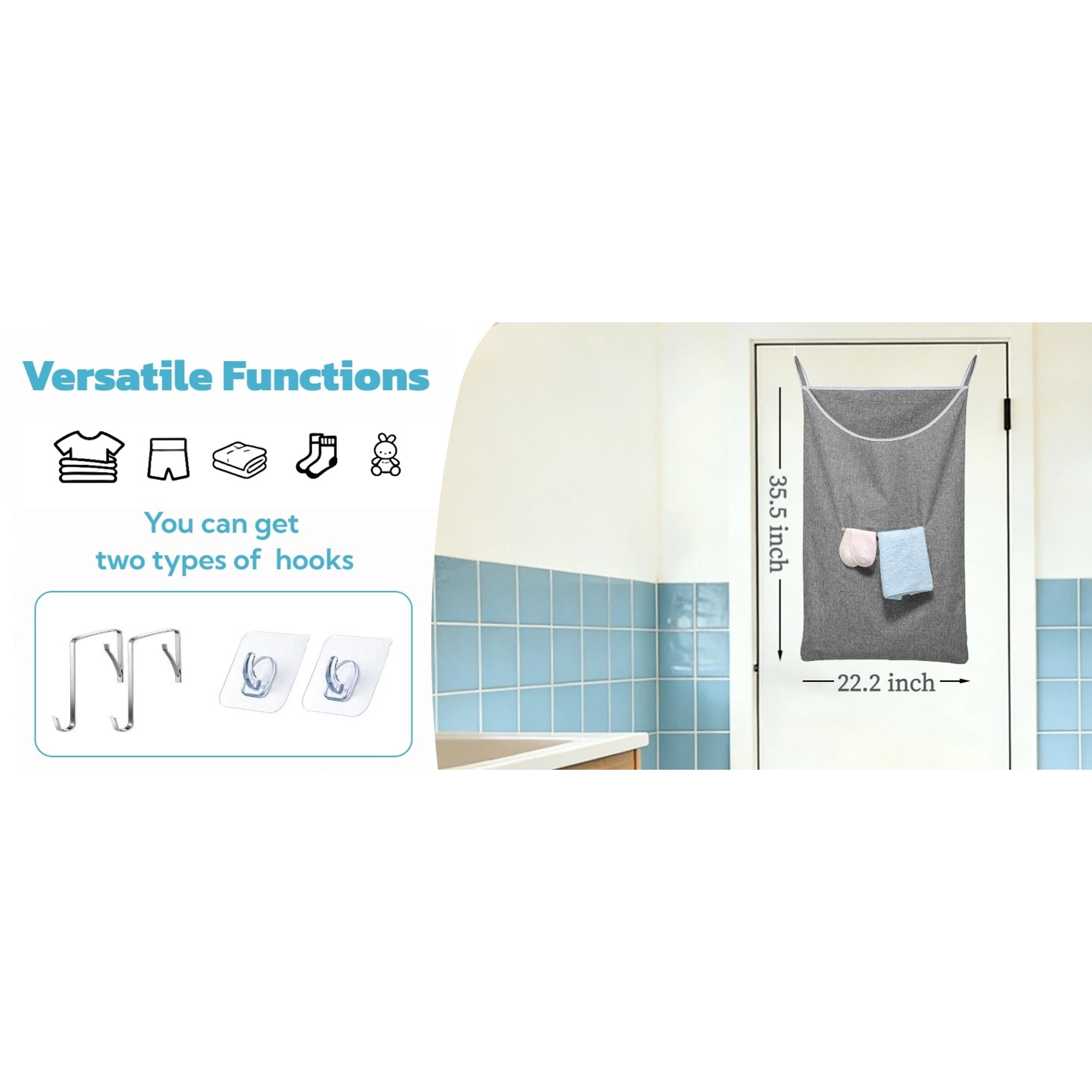 X-Large Door Hanging Hamper Bag,2 Pack Large Capacity Hanging Laundry Hamper Basket with Wide Opening Dirty Clothes Laundry Hamper Storage Bag Size 35X22inch(Grey-2Pack)