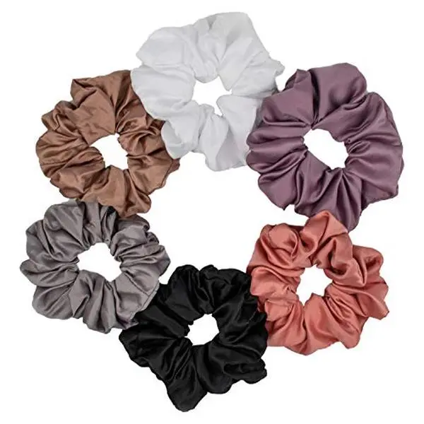 6 count Satin Silk Scrunchies for hair, Big Hair Scrunchies Satin Hair Ties Ponytail Holder No Hurt Your Hair Wedding Bridal Silk Hair Ties