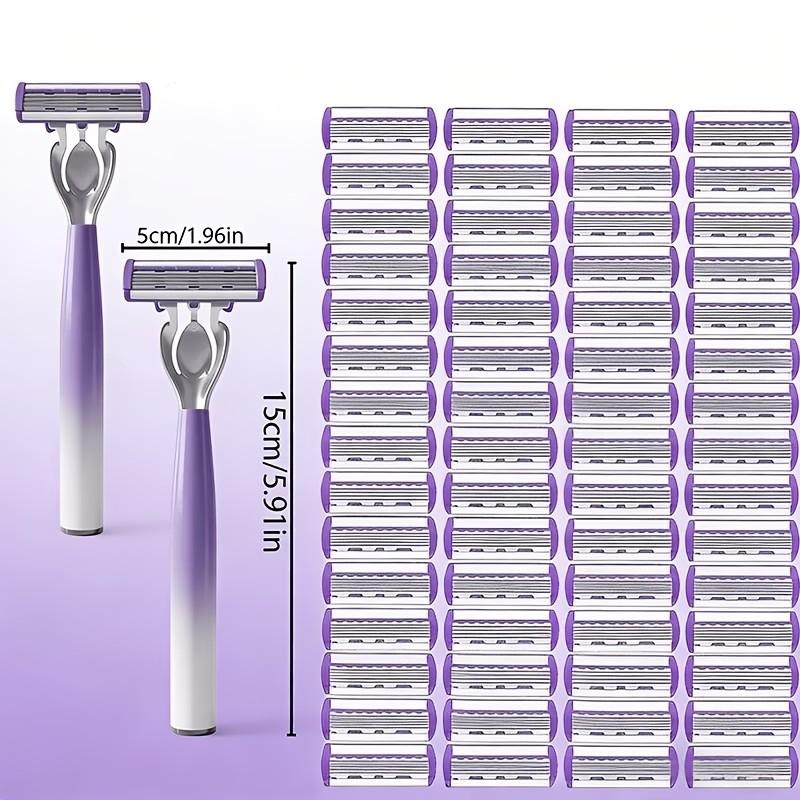 Gradient Purple 6-Layer Blade Shaving Razor Set for Women Girls, 2 Comfort Grip Handles & 48 Replacement Blades, Gentle Smooth Irritation-Free Shaver for Full Body Hair Removal, Perfect for Legs, Armpits & Bikini Line Daily Use Body Care