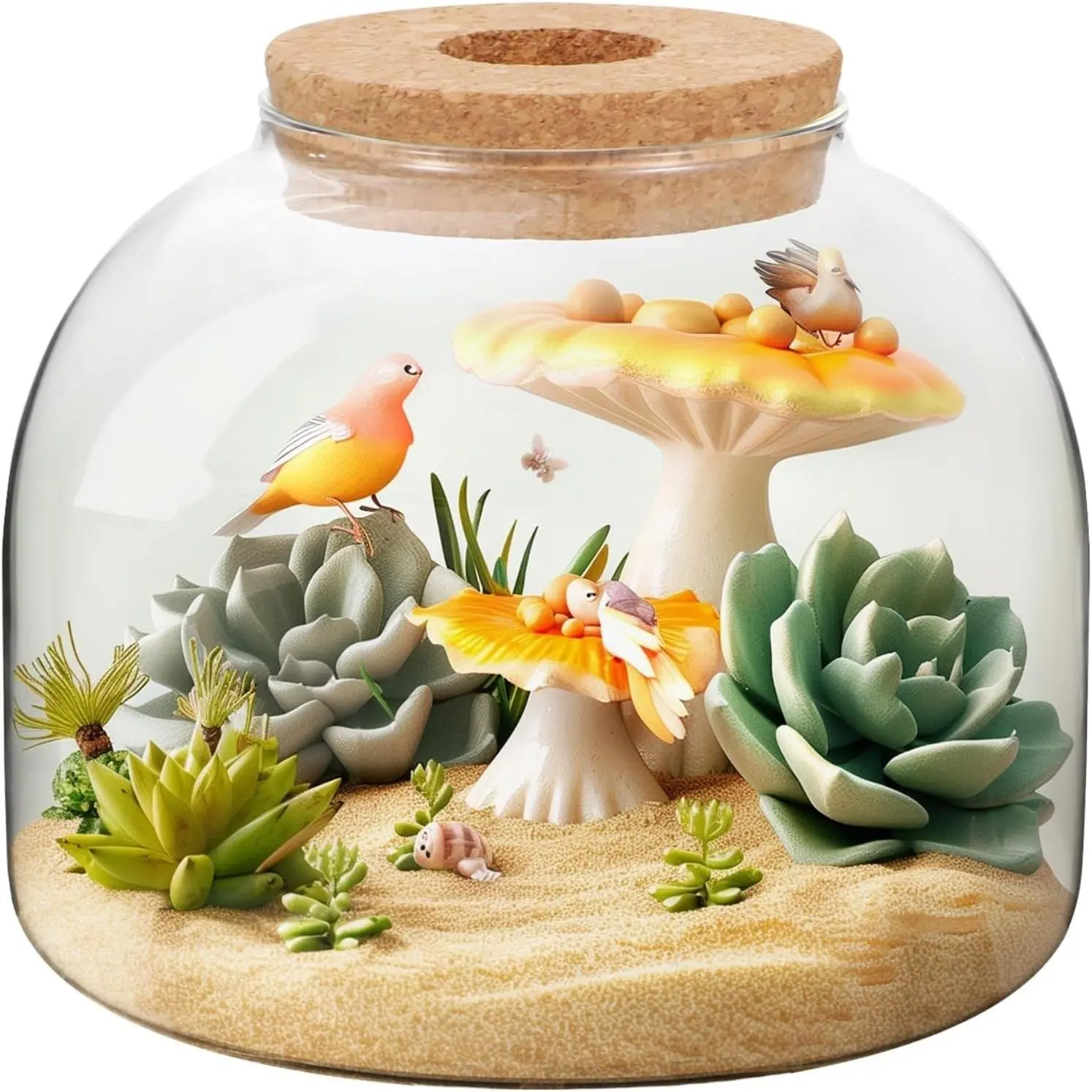 54 oz Glass Fish Bowl Vase with Cork Lid, Clear Bubble Planter Vase Globe Flower Centerpiece, 3 Inch Open Mouth Round Terrarium Vase, 6 Inch Diameter x 5 Inch Height