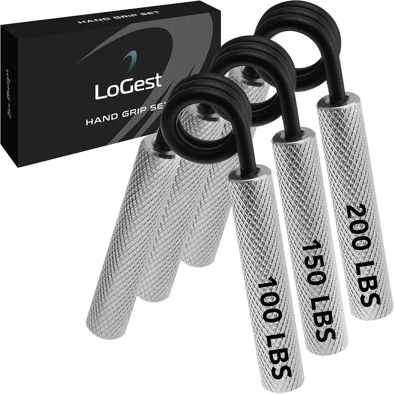 Logest Metal Hand Grip Set, 100LB-200LB 3 Pack 50LB-200LB 4 Pack No Slip Heavy-Duty Grip Strengthener with Gift Box, Great Wrist & Forearm Hand Exerciser, Home Gym, Hand Gripper Grip Strength Trainer