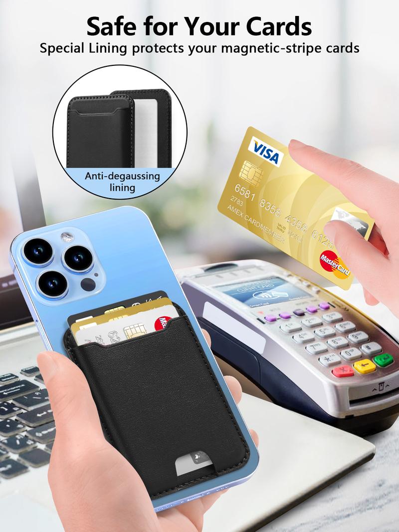 Magnetic Wallet Card Holder for IPhone Leather Magnetic Phone Wallet with Powerful Magnet, RFID Blocking, Fit 4 Cards TikTokShopBacktoSchool Electronic Gadgets Camera Cellphone Smartphone Portable Durability  White【Christmas】