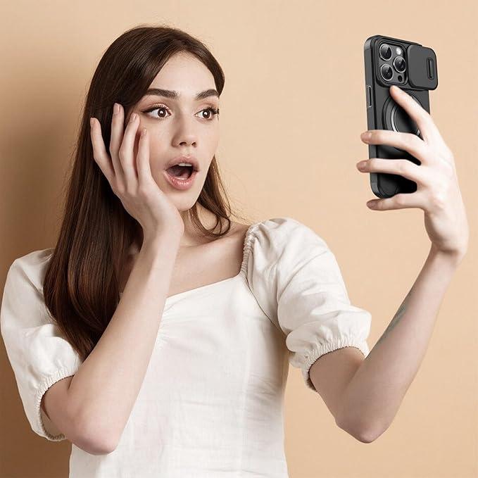 Case with Slide Camera Cover for iPhone 16 15 14 13 12 Pro Max, Rotated Ring Kickstand Military Grade Shockproof Protective Cover Rugged Heavy Duty For Men Women