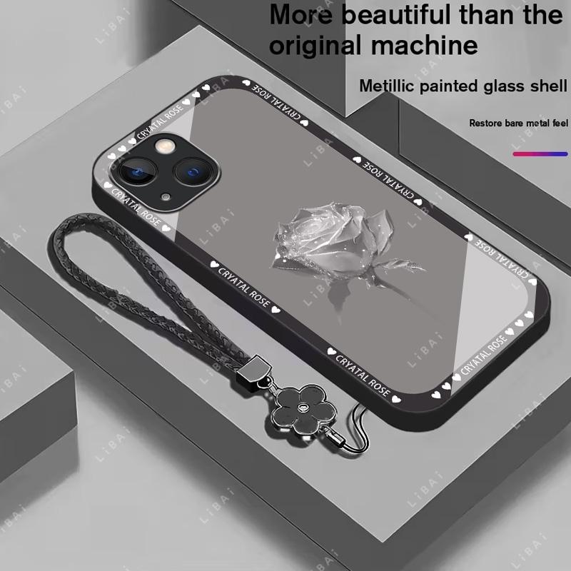 Suitable for [iPhone 13 Mini] Brand new premium phone case,  Free four-leaf clover lanyard，drop-proof and fingerprint-resistant，simple and elegant design，multiple colors available YM99