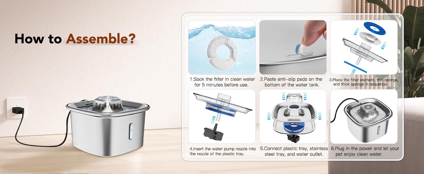 Cat Water Fountain Stainless Steel 101oz/3L Pet Fountain, Cat Drinking Fountain, Automatic Dog Water Bowl Dispenser with Quiet Pump and Water Level Window for Cats Indoor, Dogs