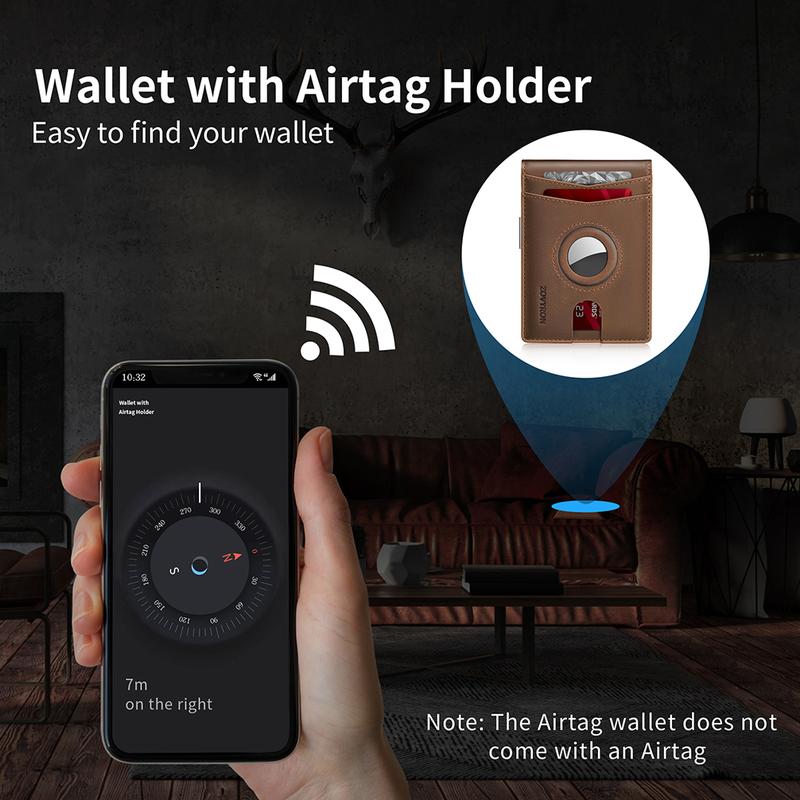 ZOVYRON Airtag Wallet for Men, Smart Wallet Leather Wallet Credit Card Holder with Airtag Holder