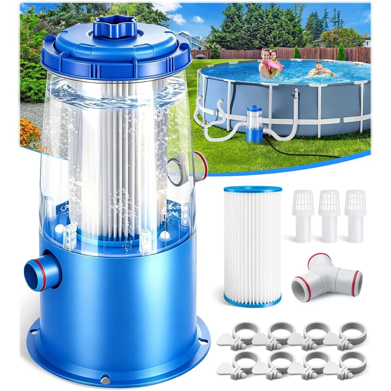 1000 GPH Above Ground Pool Filter Pump – Easy Cartridge Status Viewing| Powerful Pool Cartridge Filter Pump System| Enhanced Circulation & Filtration for Crystal-Clear Water