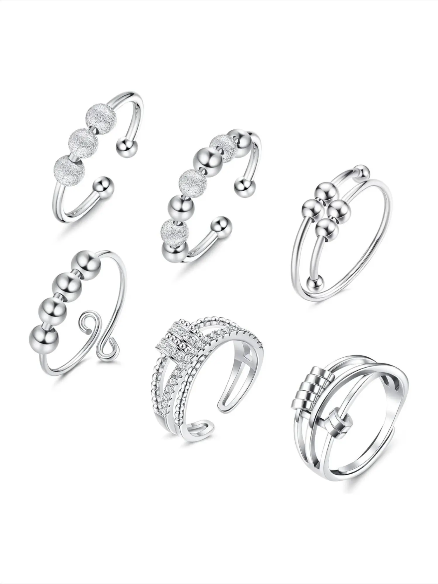6 Pcs Anxiety Rings for Women Fidget Peace Rings for Anxiety Stackable Rings for Women Stress Reliever Spinner Ring Adjustable Fidget Rings for Anxiety
