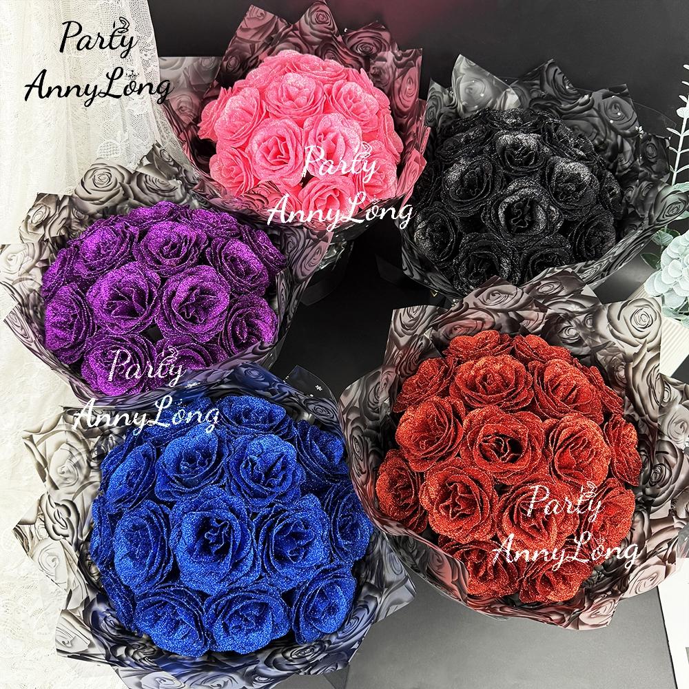 Sparkling Rose Bouquet, No Assembly Required, Valentine's Day Wedding Anniversary Engagement Eternal Artificial Roses, Birthday Gift, Vibrant Faux Flowers