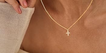 Cross Necklace for Women,Double Cross Necklace 14K Gold Plated Cross Pendant Necklace Dainty Gold Cross Necklaces for Women Trendy Small Cross Charm Necklace Simple Cute Choker Necklaces Gold Jewery, Dainty Necklaces