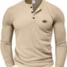 Men's Long Sleeve Casual Waffle Knit Tee, Quick-Dry Shoulder Insert Henley Shirt, Spring & Fall Fitted Pullover, Comfortable Fit Knitwear