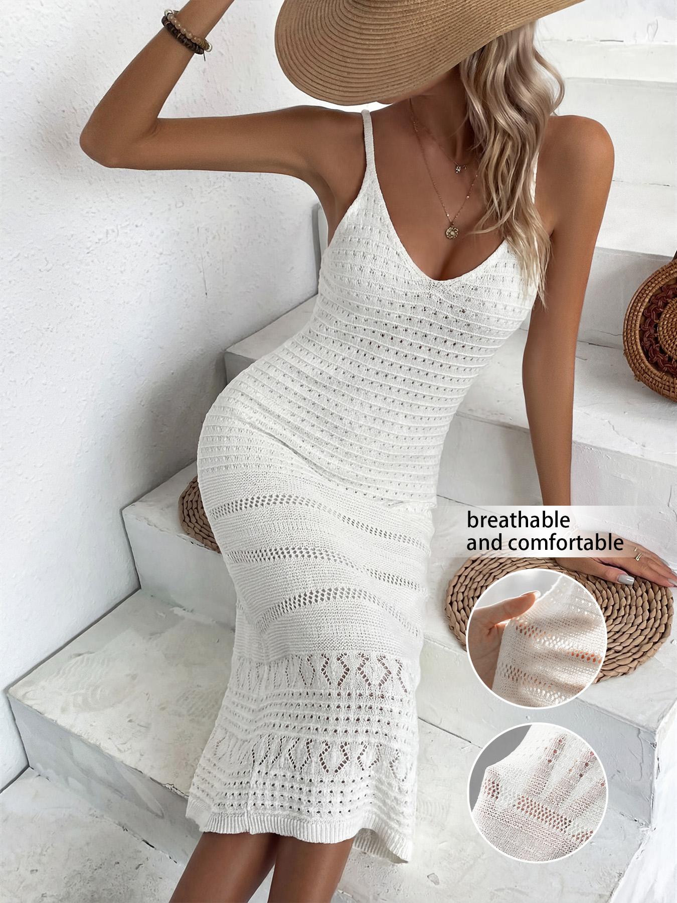Women's Elegant V-Neck Sleeveless Spaghetti Strap Long Dress, Casual Chic Summer Fashion, Split Thigh Design, Plain Pattern, Fitted Beachwear