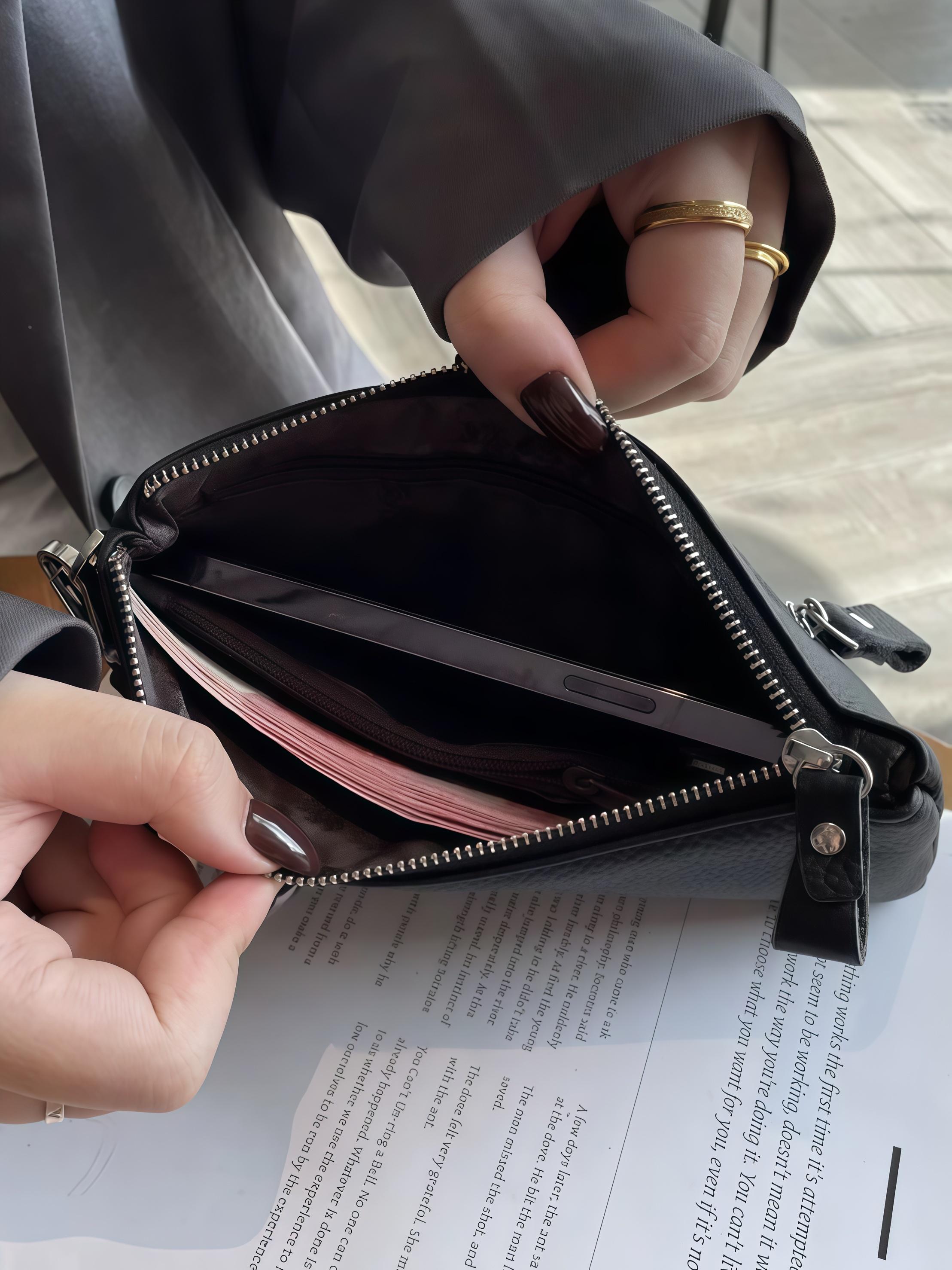 Women's Leather Handbag, Small Luxury Clutch Bag, Elegant Phone Holder Purse, New High-End Storage Design, Stylish Grip Handle