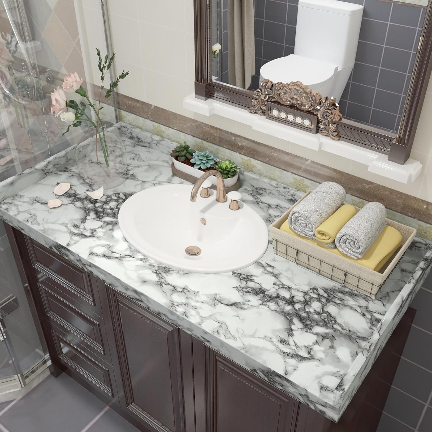 Marble Contact Paper for Countertops, Peel and Stick Wallpaper, Decorative Soapstone Wall Paper, DIY Kitchen & Bathroom Remodeling, Marble Pattern Wallpaper