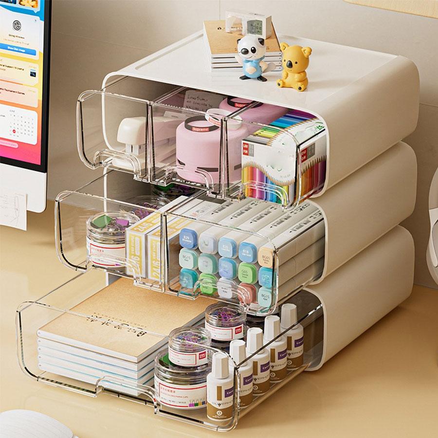 Multifunctional Desktop Storage Box, Desk Tidy, Pull-Out Cosmetic Organizer, Desk Stationery Holder, Office Supplies Container, Space-Saving Design