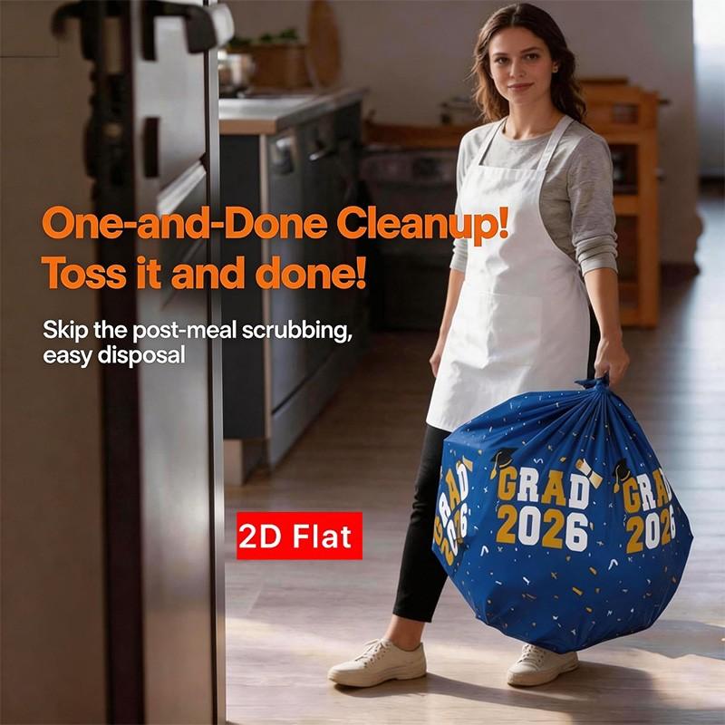 2D Flat Party Tablecloth 1pc, Graduation Ceremony Tablecloth, Grad 2026 Blue Text, Essential Decoration, No Power Needed