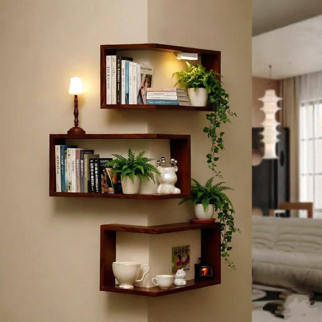Wall Corner Shelf for Living Room and Bedroom, Vintage Style Floating Storage Rack, Versatile Decorative Organizer for Plants and Books
