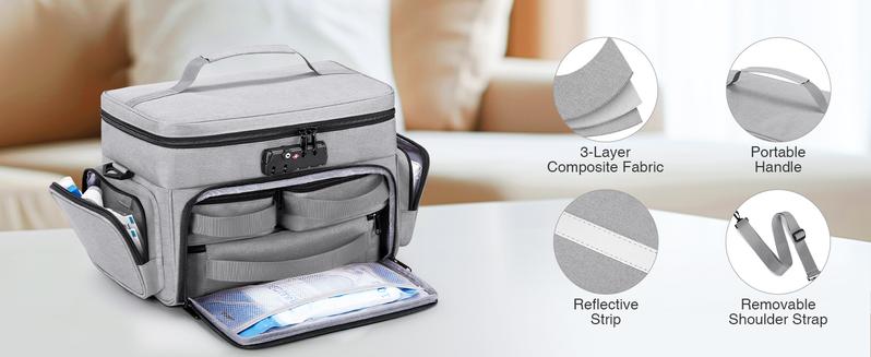 Zannaki Medicine Bag with 3 Removable Pouches, First Aid Bags Empty with Combination Lock, Double Layers Pill Bottle Organizer with Shoulder Strap, Large Medication Travel Storage for Medical Supplies