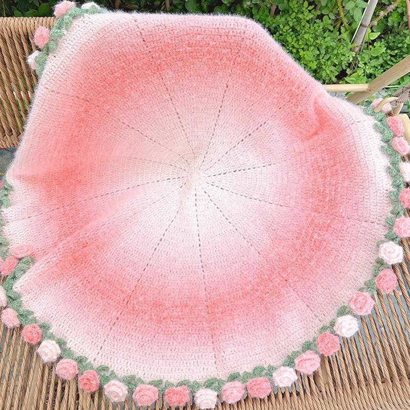 Hand Woven Knitted Tapestry Girls Women Crochet Rose Blanket Flower Bouquet Blanket New Year Birthday Valentine's Day Gifts