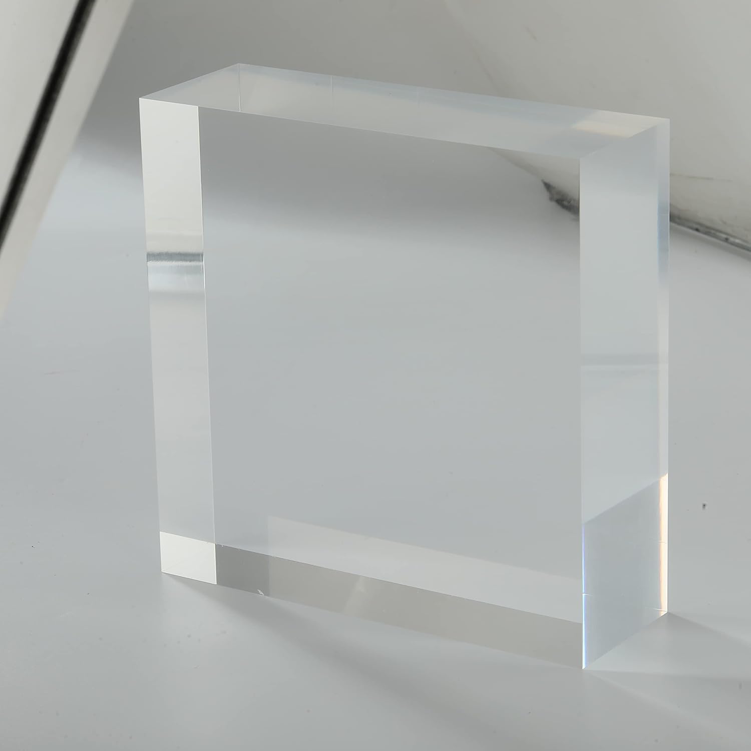2in Thickness Solid  Cube Display Block Clear Polished Pedestal Stand Riser Solid Base 2'' x 6" x 6", 1 Pack