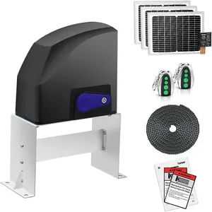 DKC500S Solar Sliding Gate Opener Chain Drive Automatic Gate Motor for Heavy Driveway Slide Gates Up to 1300 Pounds, Electric Gate Operator Battery Powered with Solar Panel Remote Control Kit