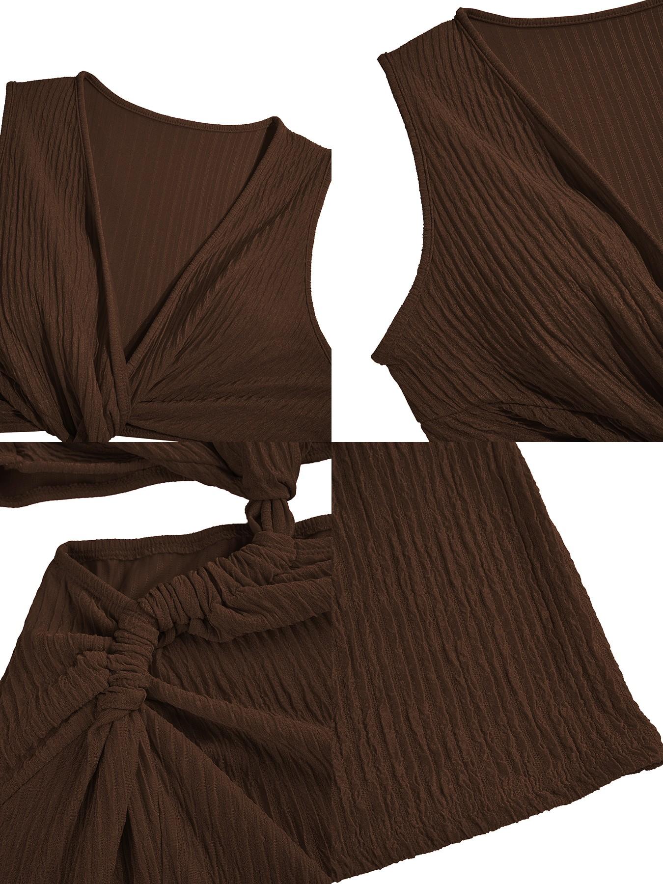 Plus Size Elegant Summer Sexy Plain Women's Dress, Deep V Neck Sleeveless High Waist Knot Slit Bodycon Stretch Dress, Fashionable Spring Autumn Womenswear, Fit Plus Size Elegant Summer Sexy Plain Women's Dress, Deep V Neck Sleeveless High Waist Knot Slit Bodycon Stretch Dress, Fashionable Spring Autumn Womenswear, Fit