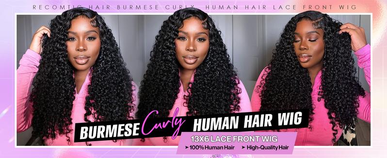 Lemoda Hair 13x6 Full Lace Wigs 200% Density Human Hair 13X4 Lace Frontal Burmese Curly Wig for Black Women Wet and Wavy Pre Plucked Transparent Lace Frontal 100% Human Hair Wigs with Spiral End Natural Color