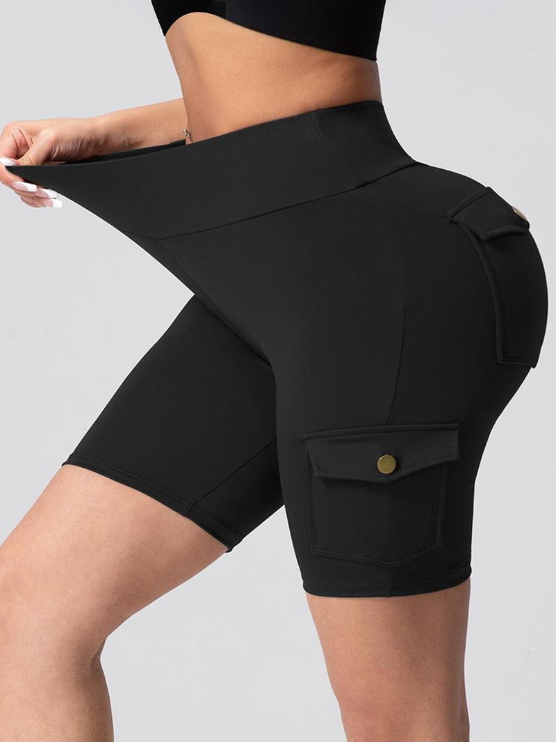 Women's Solid Color Pocket Design Skinny Shorts, Casual Comfy Breathable Shorts for Daily Wear, Ladies Bottoms for Summer