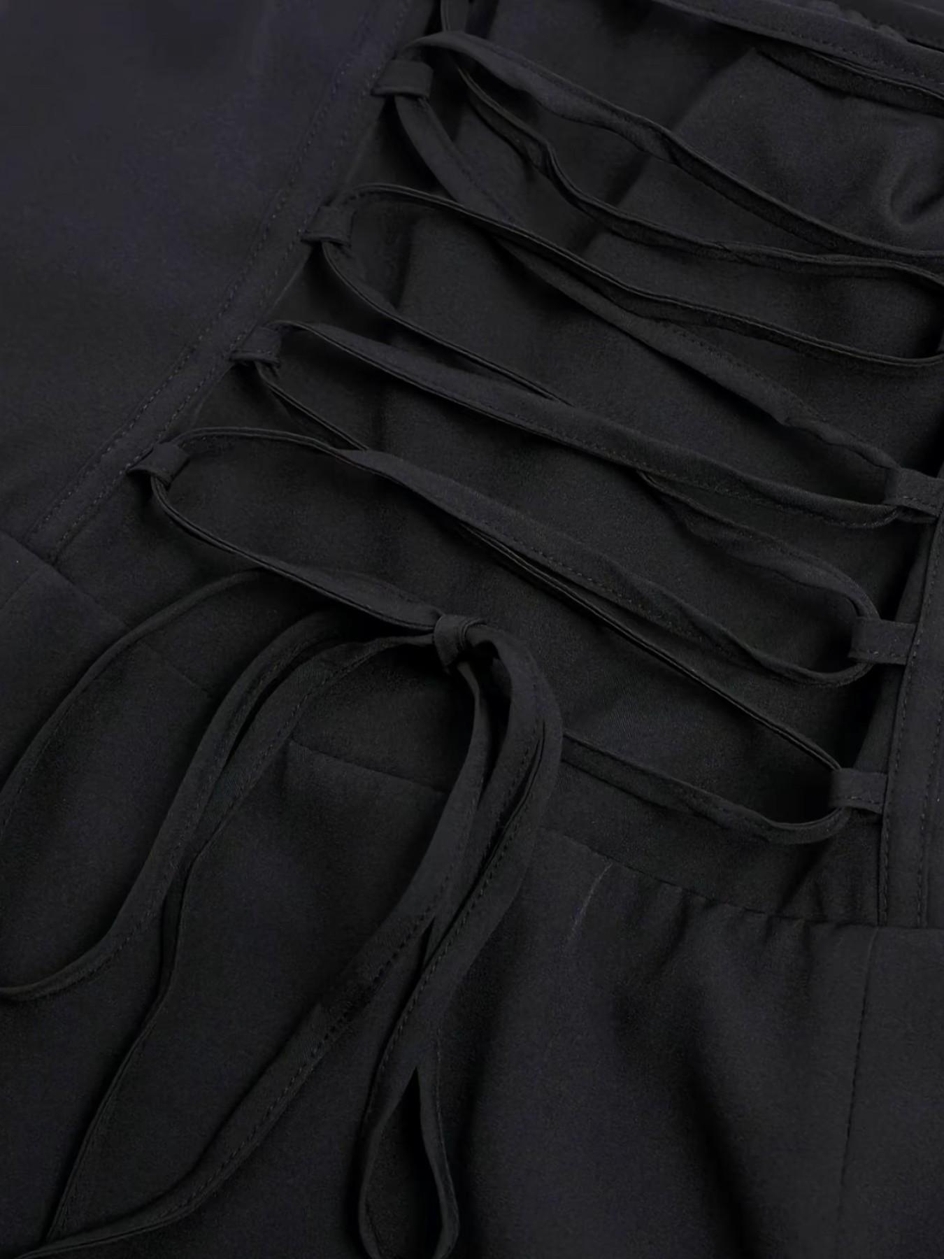 Parthea Women's Plain Ruched Boning Corset Milkmaid Dress, Lace Up Dress, Party Dress, Split Thigh Dress, Tie Front Dress, Elegant Square Neck Midi Dress, Dresses for Women, Frenchy Style Non Bodycon Dress Christmas, Formal Dresses, Adjustable