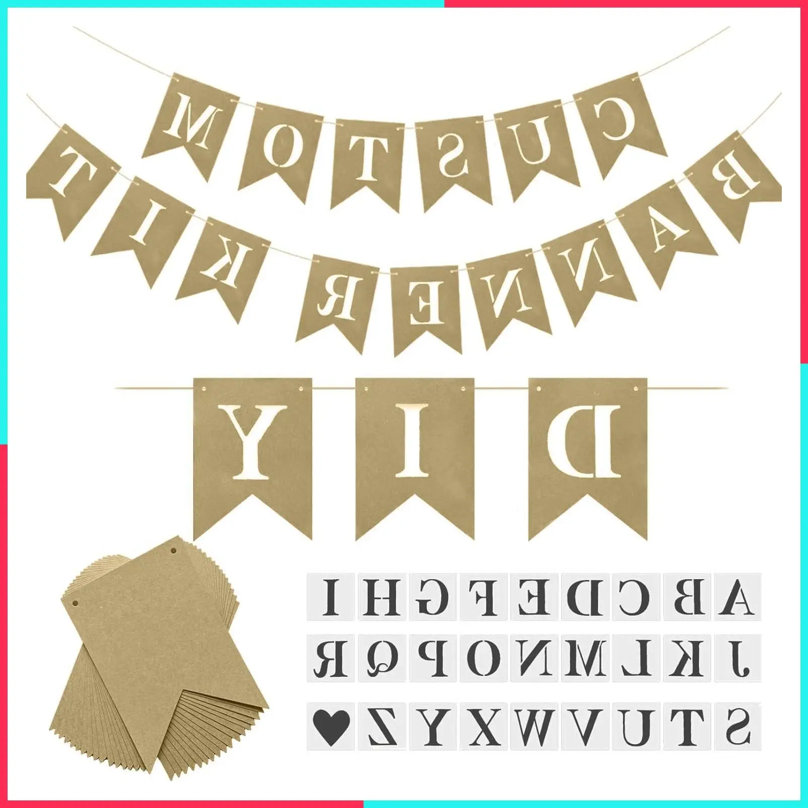 DIY Brown Banner Set, Personalized Party Decoration Supplies, Custom Signs with Handwriting Banner and 26 Letter Stencils