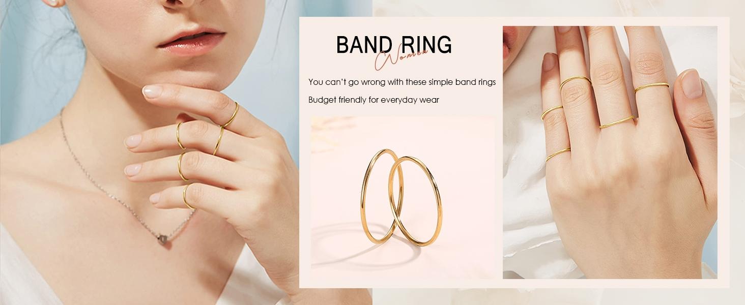 1mm Stainless Steel Stacking Rings for Women | Thin 14K Gold Plated Band Rings | Stackable Knuckle Rings Thumb Pinky Midi Rings | Comfort-Fit Size 3/4/5/6/7/8/9