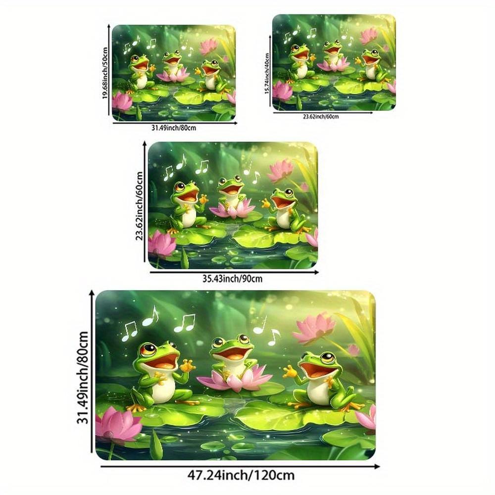 Machine Washable Polyester Frogs Singing Cartoon Design Area Rug - Non-Slip Rectangle Doormat for Living Room, Bedroom, Bathroom, Kitchen - Indoor Decorative Floor Mat with PVC Backing