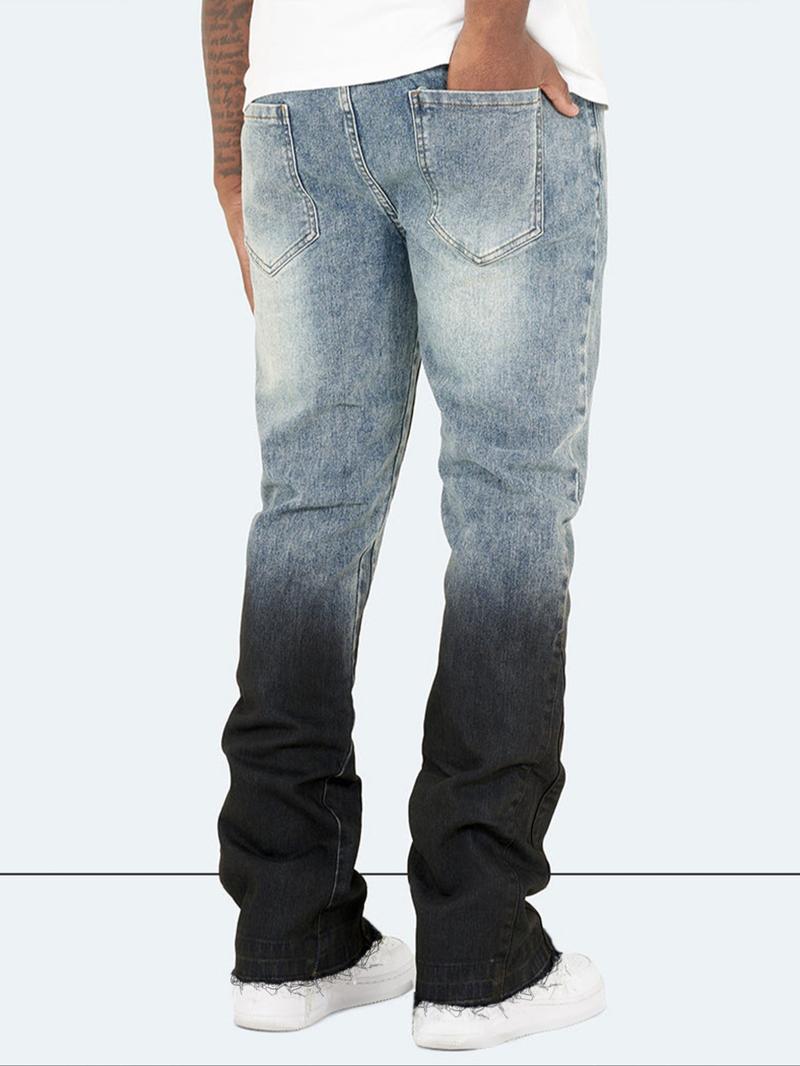 Men's Blue Slim Fit Elastic Straight Leg Jeans, Vintage Washed Look, Zipper Fly, All Seasons, Minimalist Style