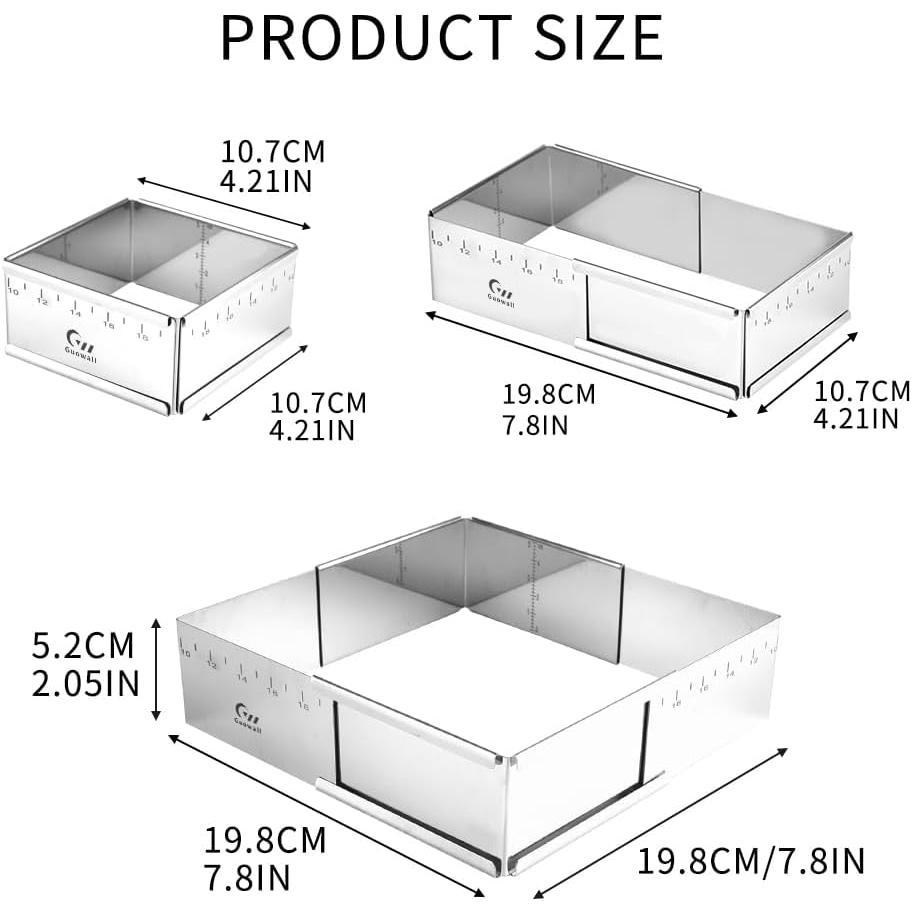 Stainless Steel Extensible Cake Ring Detachable Square Cake Mold Mousse Ring Nonstick Cheesecake Mould Pastry Shaping for Baking - 4.2 × 4.2 × 2 inch Stainless Steel Extensible Cake Ring Detachable Square Cake Mold Mousse Ring Nonstick Cheesecake Mould Pastry Shaping for Baking - 4.2 × 4.2 × 2 inch