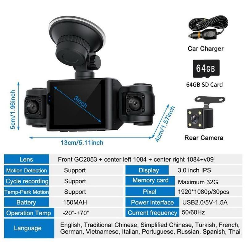 4 Channel Dash Cam, Car DVR with Front & Rear & Inside Left & Inside Right Camera, Car Electronics Accessories, Car Video Surveillance