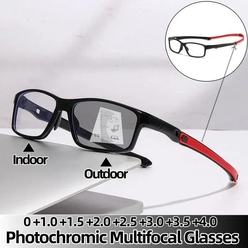 2026 New hot item  TR90 Sports Pochromic Multifocal Reading Glasses Unisex Progressive Near Far Presbyopia Anti Blue Light Plus Diopter Eyewear