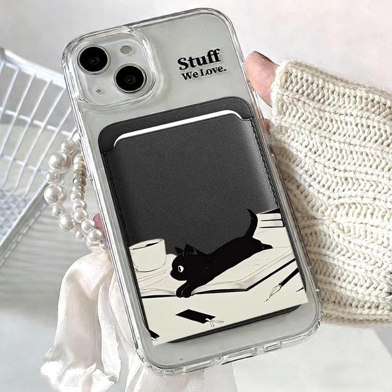 Leather card wallet phone card holder for magnetic Black Cat case, suitable for all Magsafe-supported iPhones card phone backpack, compatible with iPhone 17/16/15/14/13/12/11, waterproof, shockproof, and scratch-resistant