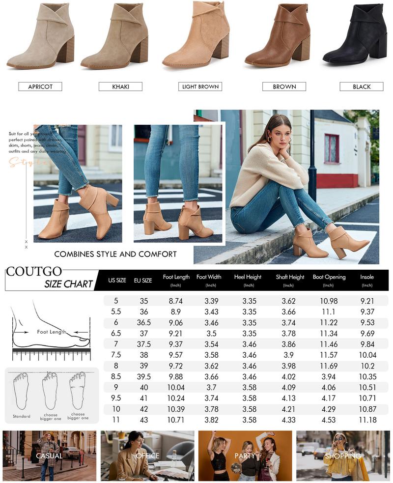 Coutgo Women's Square Toe Ankle Boots High Chunky Stacked Heel Slip On Criss Cross Zipper Booties Coutgo Women's Square Toe Ankle Boots High Chunky Stacked Heel Slip On Criss Cross Zipper Booties