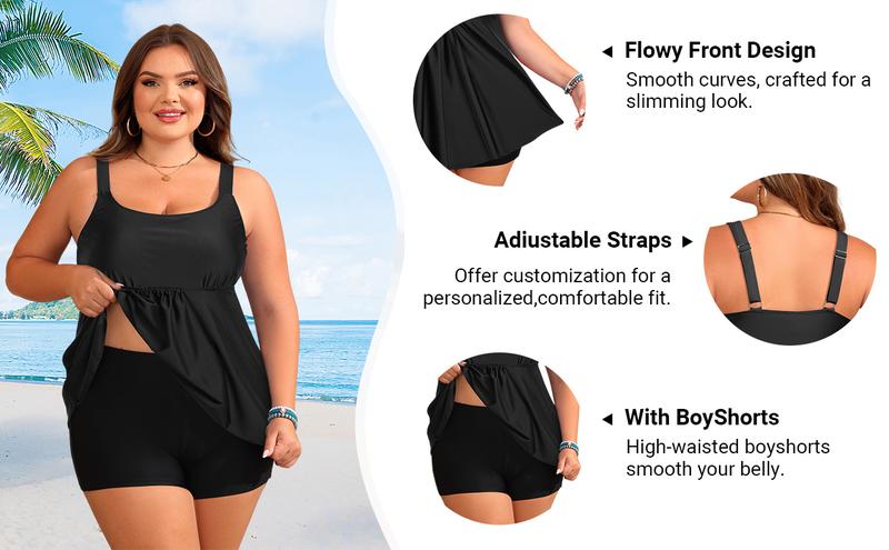 Holipick Plus Size Two Piece Tankini Swimsuits for Women Flowy Swimdress Tummy Control Bathing Suits with Shorts