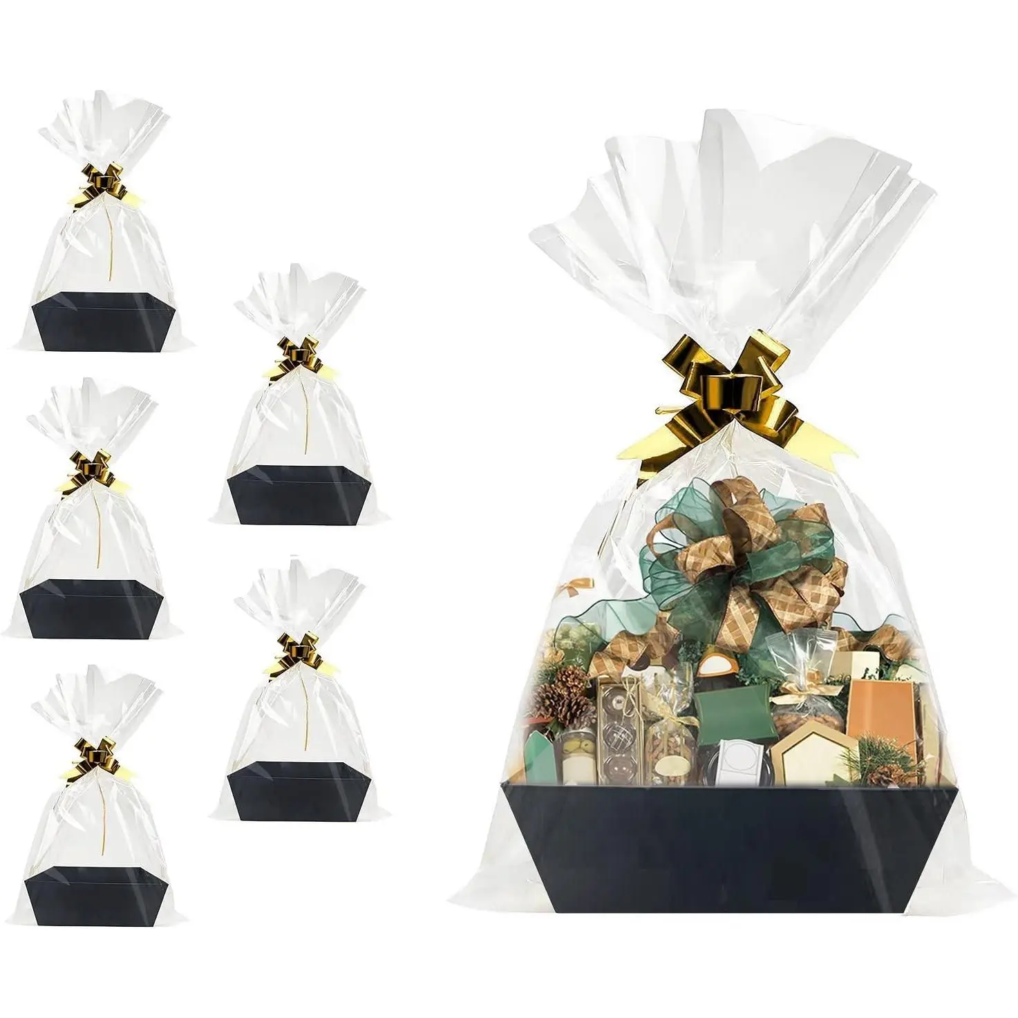 Baskets For Gifts Empty, 5 Pk Black Empty Gift Baskets To Fill, Sturdy Cardboard Tray With Handles, Large Gift Baskets Empty Bulk For Beautiful Gifts, Christmas, Easter, Halloween