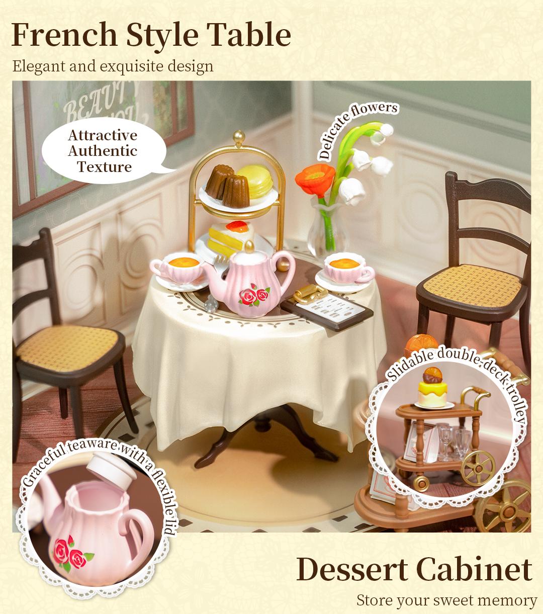 Rolife Sweet Sips Tea DIY Plastic Miniature House DW011 Miniature House Kit DIY Plastic House Building Toy Set with LED Tiny Store Making Kit Model Craft Hobby Unique Gift