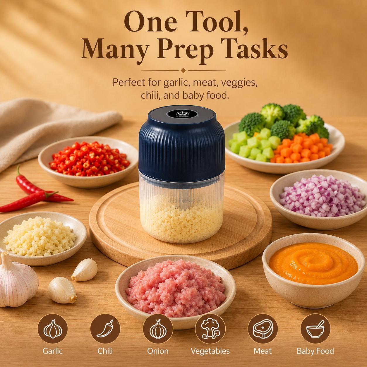 Upgraded 400ml Electric Food Chopper – 6-Blade USB Rechargeable Mini Food Processor – High-Speed Grinding for Garlic, Meat, Vegetables & Herbs – One-Touch Operation for Quick Meal Prep – Portable Kitchen Gadget for Home & Camping
