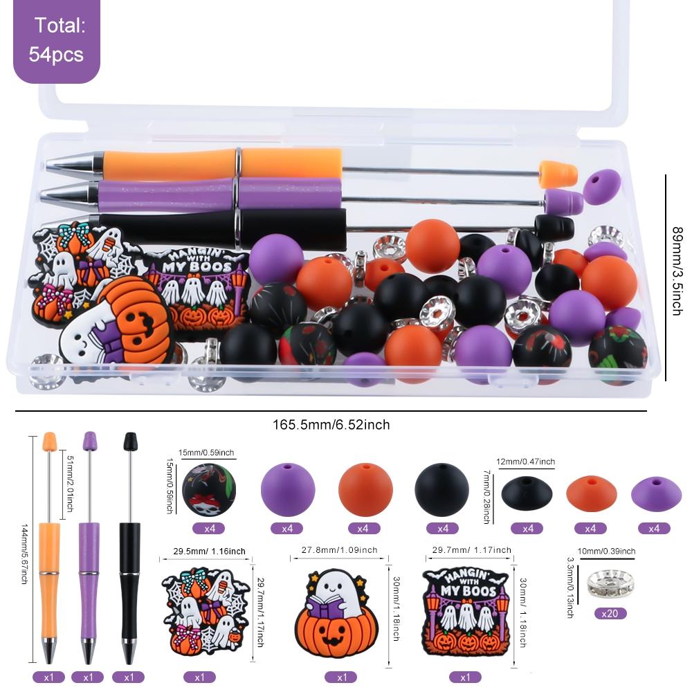 Animal Silicone Focal Beads Set, 54pieces/Box Printed Round and Lentil Beads, DIY Jewelry and Pen-Making Kit
