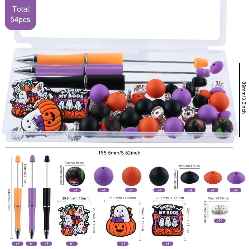 Animal Silicone Focal Beads Set, 54pieces/Box Printed Round and Lentil Beads, DIY Jewelry and Pen-Making Kit