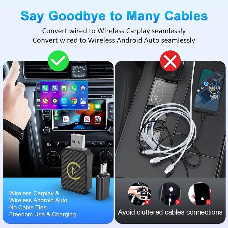 Mini Wireless Carplay Adapter, Carplay Converter, Two-In-One Wireless Carplay Compatible with Android, iOS and iPhone, Car Accessories
