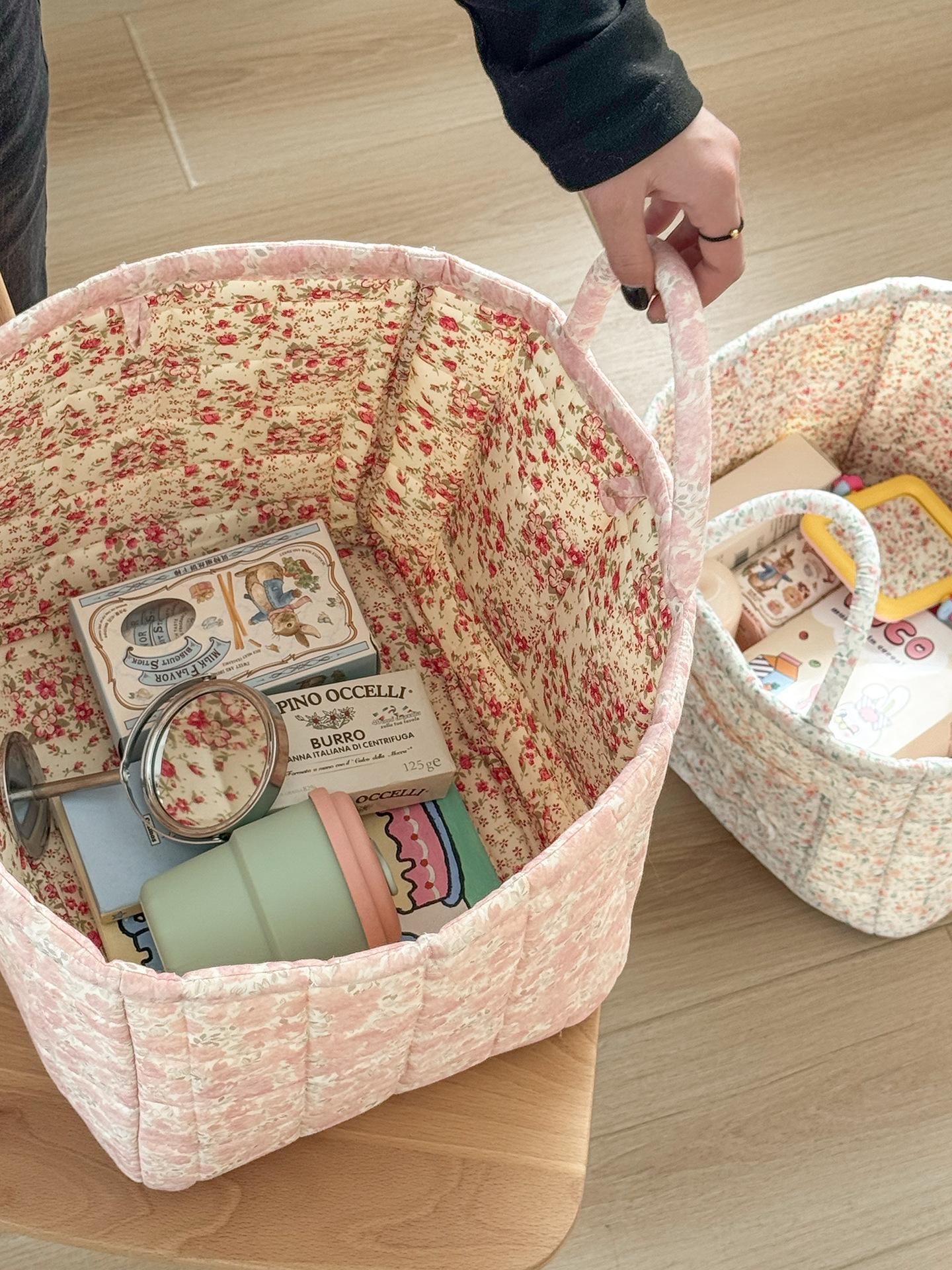 Floral Pattern Foldable Laundry Basket Large Capacity Woven Storage Hamper for Clothes Toys Home Organizer for Bedroom Bathroom Living Room Laundry Room Collapsible Storage Bin